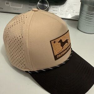 California Republic Patch Trucker Hat in Tan and Black unisex dachshund Dog Star